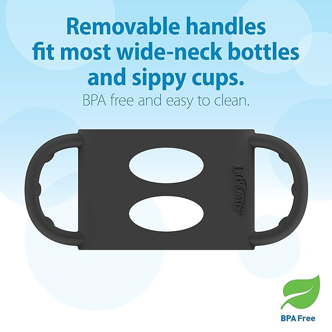 Dr. Brown’s® Milestones™ 100% Silicone Baby Bottle Handles, Wide-Neck, Black, 2 Pack, 4m+