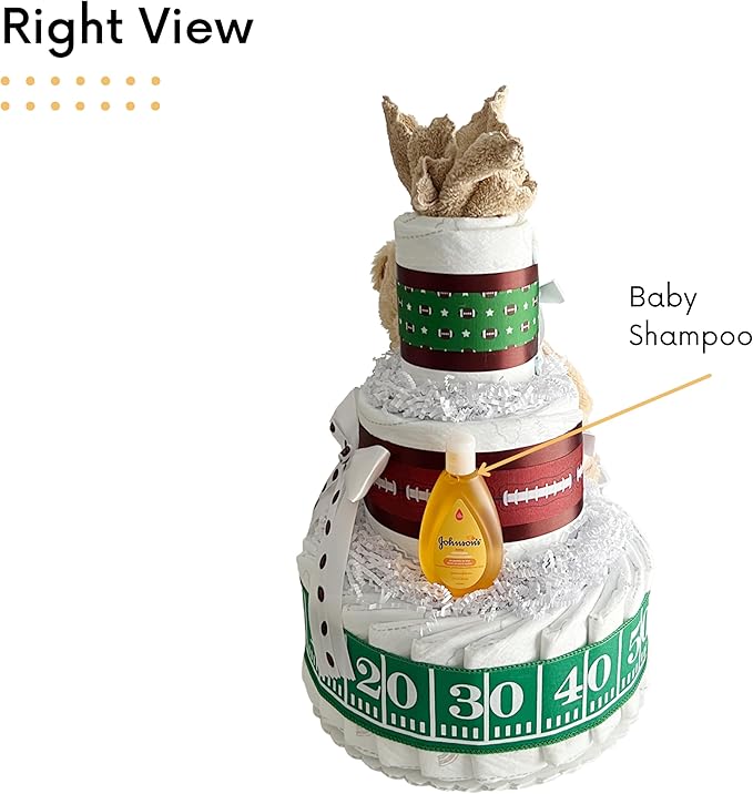 Lil' Baby Cakes Football Diaper Cake - Adorable Baby Boy Gift Using Size 1 Swaddler Diapers - Perfect for Baby Showers with Football-Themed Decorations or Boy's Diaper Cake Kit - 10 in X 12 in