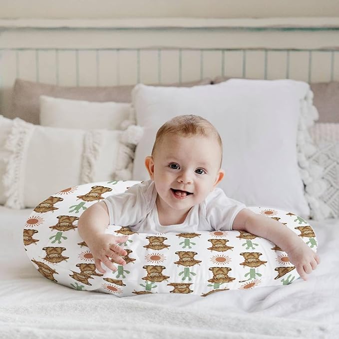 HawSkgFub Highland Cow Boho Cactus Sun Nursing Pillow Cover for Baby Boy Girl, Western Hyland Cattle Themed Breastfeeding Pillow Slipcover, Cow Lover Nursing Pillowcase for Newborn Infant, Cover Only