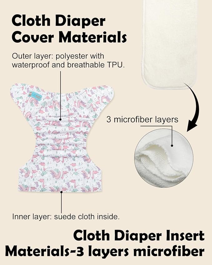 ALVABABY Baby Cloth Diapers 6 Pack with 12 Inserts Cloth Diaper Covers Adjustable Washable Reusable for Baby Girls and Boys 6DM139A