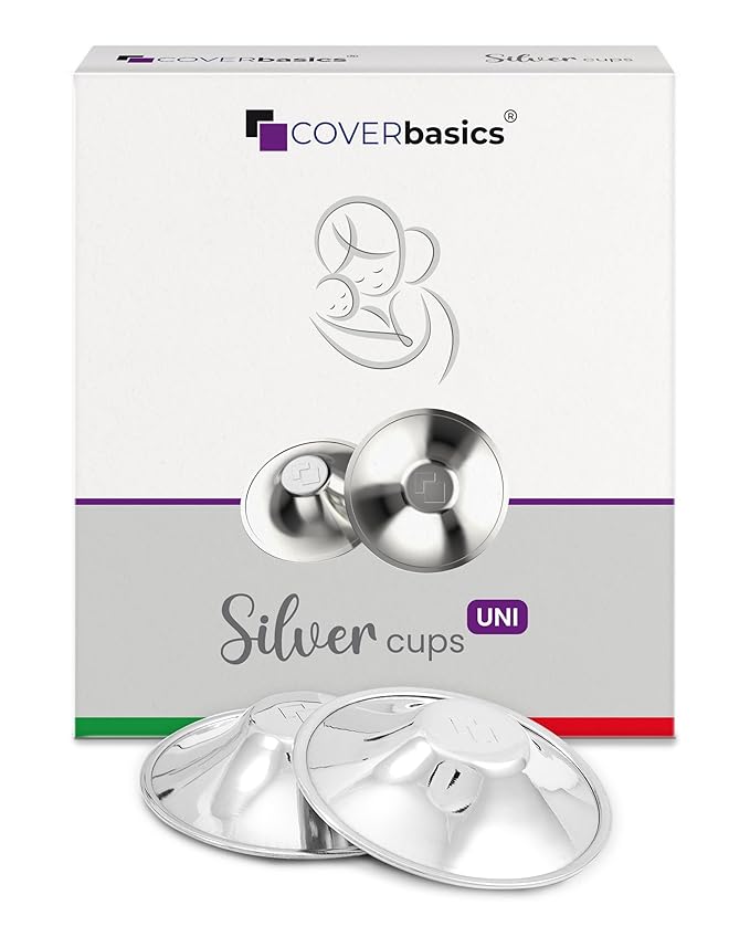 Original Italian Silver Nursing Cups - Nipple Shields for Breastfeeding - Helps Soothe and Protect Sore Nipples - Dermatologically Tested - Medical Device FDA-Registered (Universal Fit)