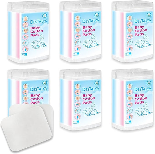 Destalya Baby Cotton Pads 360 Count (6x60) – 100% Cotton Maxi Squares for Diaper Change & Sensitive Skin, Soft, Lint-Free, Large Pads for Baby Care & Cosmetic Use (Maxi Pads 360)