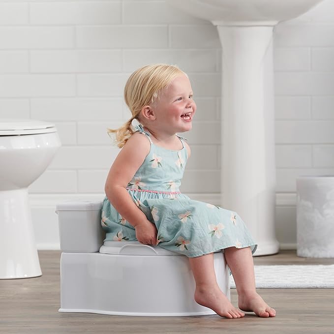 Regalo 2-in-1 Toddler Potty Training Toilet with Flushing Sound, Removable Potty Training Seat, Soft Cushion & Splash Guard, Toddler Potty Chair with Storage, Toilet Seat Transition, White