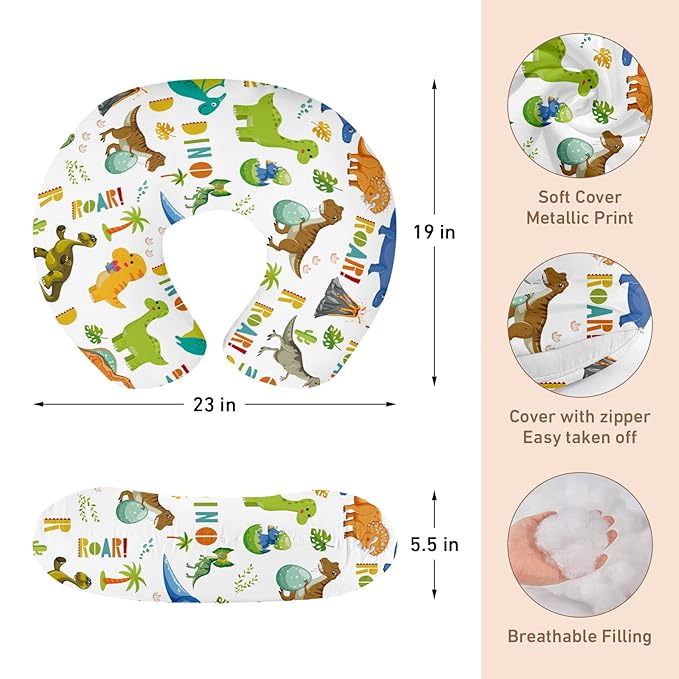 Dyoart Baby Nursing Pillow Cover,Personalized Name Comfortable Nursing Covers,Breastfeeding Pillow Slipcover for Bottle Feeding,Custom Gifts for Toddler Infant,Dinosaur(one Size)