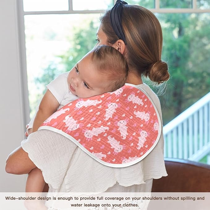 Muslin Burp Cloths for Baby Boys and Girls - 2-Pack Ultra Absorbent Cute Axolotl Heart Muslin Washcloths, Newborn Towel, Milk Spit Up Rags, Burp Cloth Bib for Unisex, 22 x 11 Inch