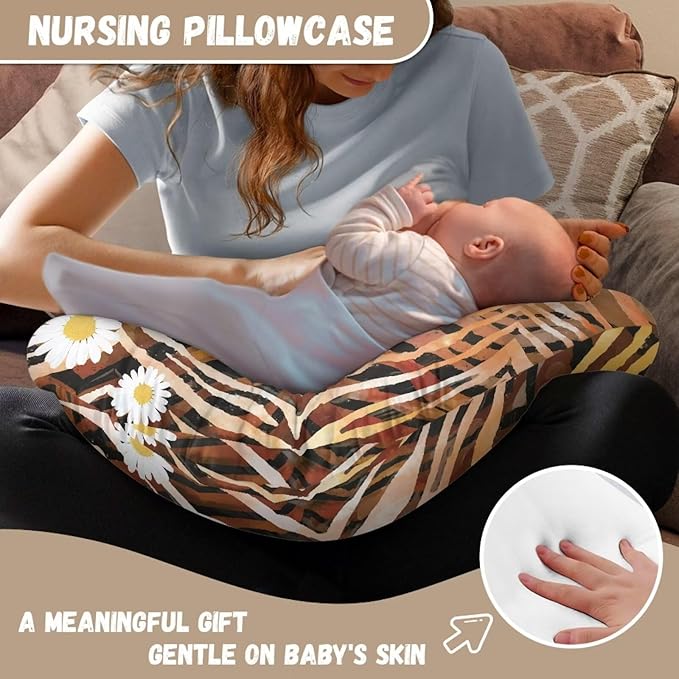 Nursing Pillow Cover for Breastfeeding Pillow Leopard Stripe Daisy Nursing Pillow Slipcovers Breastfeeding Pillow Cover Boys Girls, Perfect Newborn Choice for Mom or Baby