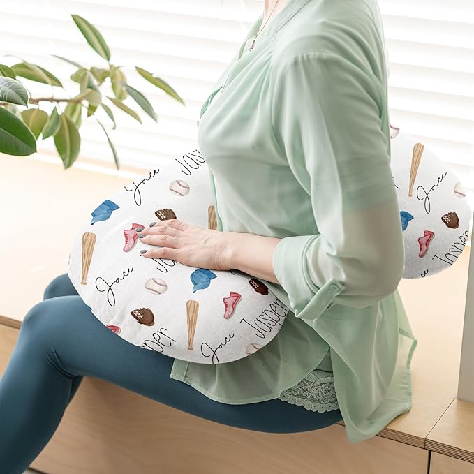 Baby Nursing Pillow Cover - Personalized Name Baseballs Theme Breastfeeding U-Shaped for Bottle Feeding, Ultra Soft Comfortable Breastfeeding Pillow Cover for Infant Baby Boys and Girls