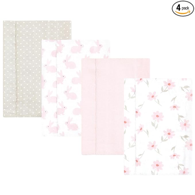 Hudson Baby Unisex Baby Cotton Flannel Burp Cloths, Pink Honey Bunny, One Size