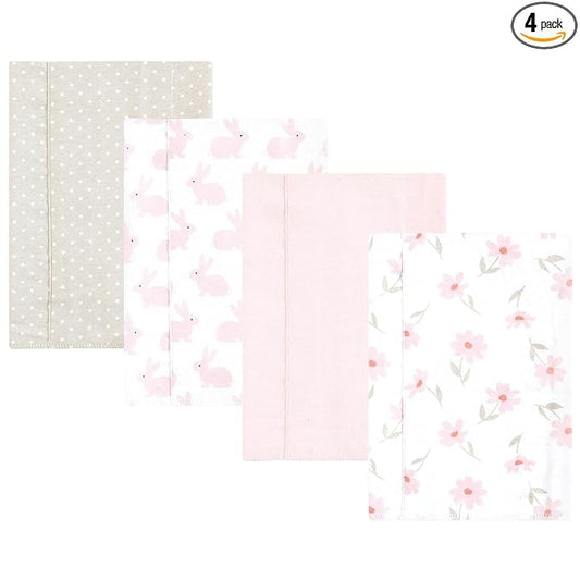 Hudson Baby Unisex Baby Cotton Flannel Burp Cloths, Pink Honey Bunny, One Size