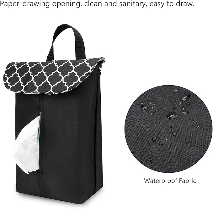 MOMIGO Wet Dry Bags for Baby Wipes Diapers - Reusable, Washable for Stroller, Diapers, Toiletries with Wipes and Diapers Drawing Opening (Black)