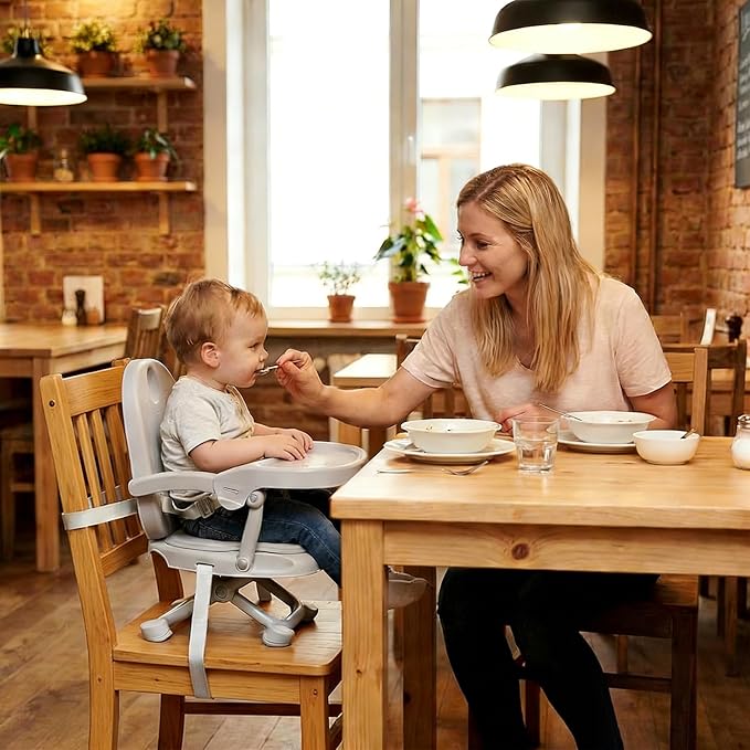 Baby Booster Seat for Dining Table with Removable Tray & Cushion, 3in1 Portable Toddler Booster Seat, 4 Height Adjustable Travel High Chair for Babies and Toddlers