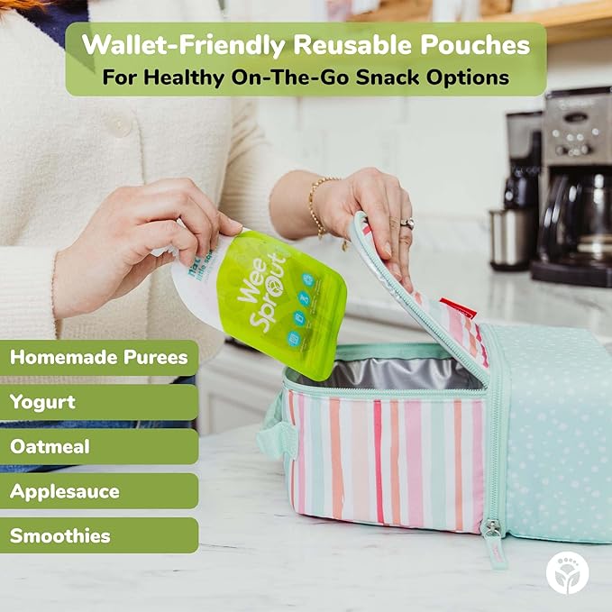 WeeSprout Double Zipper Reusable Food Pouches (5 Fl Oz, Green)
