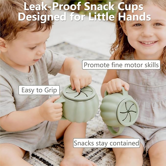 Toddler Snack Cups with Lid Spill Proof, Reusable Snack Containers with Lids for Baby Toddlers On the Go, BPA Free Silicone Snack Cup, Removable, No-Spill, Dishwasher Safe