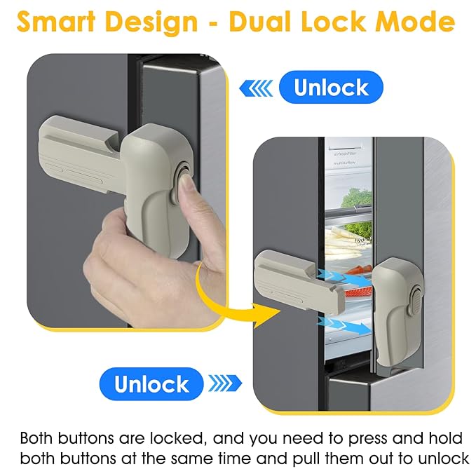 Fridge Lock for Kids(2-Pack) - Refrigerator Lock & Freezer Latch, Dual Mode, Child Proof, Bonus 2 Adhesive to Keep Freezer Door Closed - Keep Toddlers & Pets Safe(Gray)
