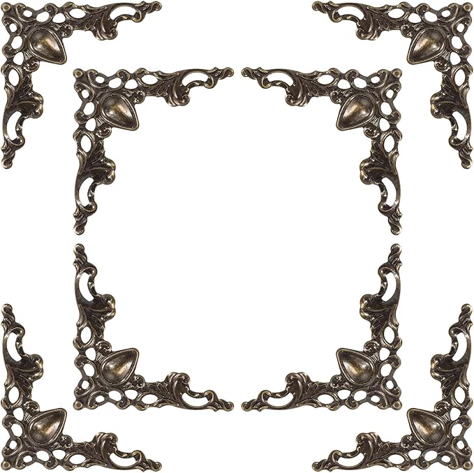 50 Solid Pure Copper Box Corner Protectors, Antique Bronze Edge Decorative Protectors Retro Table Edge Cover Cabinet Furniture Scrapbooking Desktop