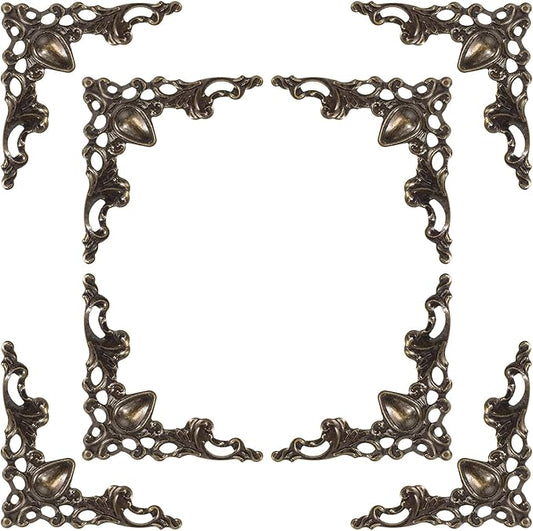 50 Solid Pure Copper Box Corner Protectors, Antique Bronze Edge Decorative Protectors Retro Table Edge Cover Cabinet Furniture Scrapbooking Desktop