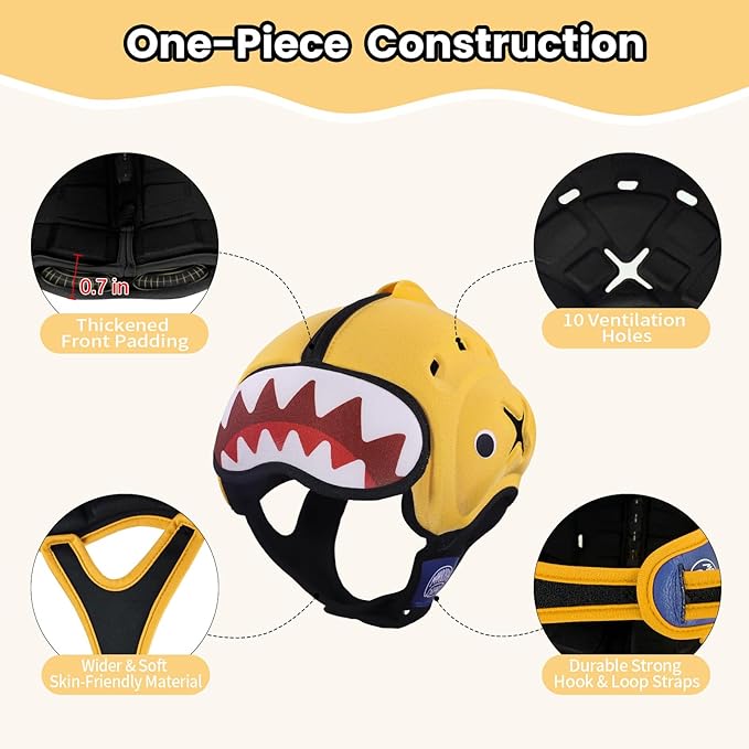 Mambobaby Baby Head Protector Helmet for Crawling and Walking, Breathable Soft Helmet, Ultra-Lightweight & Adjustable, Prevents Bumps Safety Helmet for Infants Toddlers 6-24 Months (Sunshine Shark)