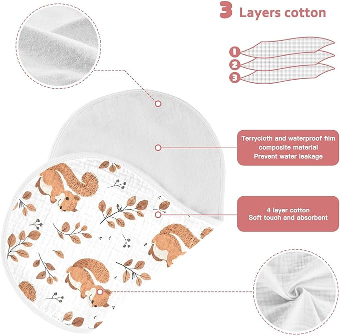 vvfelixl Muslin Burp Cloths Cute Squirrel with Tail Baby Washcloths for Baby Girl Boys 2 Pack