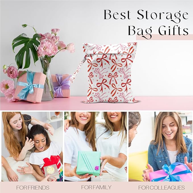Wet Bag, Wet Dry Bag, Swimsuit Bags, Beach Essentials, Red Bow Decor Waterproof Bags for Travel, Beach, Pool, Diapers, and Dirty Yoga Gym Clothes