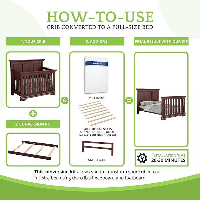 CC KITS Full-Size Conversion Kit Bed Rails Compatible with Simmons Kids Convertible Cribs by Delta Children - Solid Wood Rail - Toddler and Adult Bed Rail for Full-Size (Dark Cherry, Hook-ON KIT)