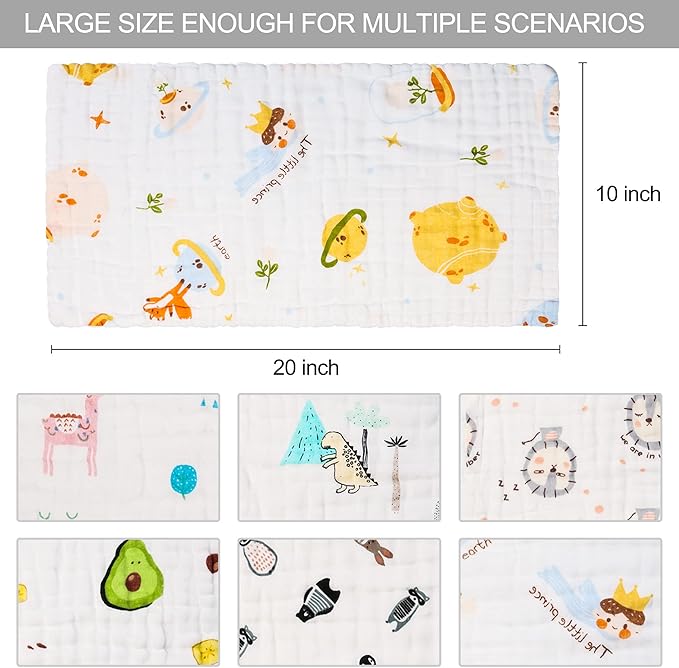 Muslin Burp Cloths Cotton Burping Cloth 20'' X 10'' Pack of 6,Baby Spit Up Cloths for Newborn,Absorbent,Soft,Breathable Large,Premium 6-layer Construction,Unisex,for Boys and Girls(Colorful)