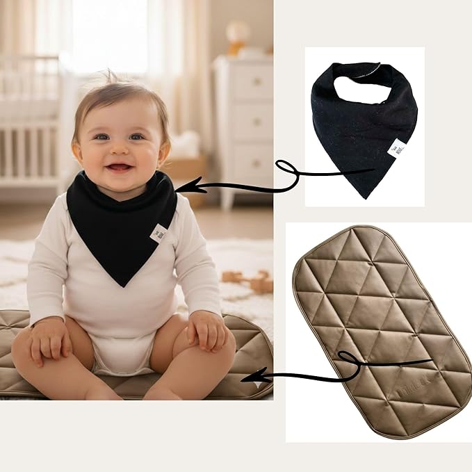 Quilted Padded Vegan Leather Portable Changing pad Mat | Play mat Baby Toddler Infant by Uniklook | Baby Diaper | Tummy Time Mat Crawling Play Time | Waterproof Baby Infant Floor Mat 16”x30” (Tan)