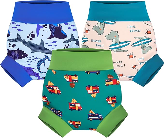 MooMoo Baby Swim Diapers 3 Pcs Waterproof Reusable Swimming Diapers for Baby Swim Lesson 2T-5T, Blue