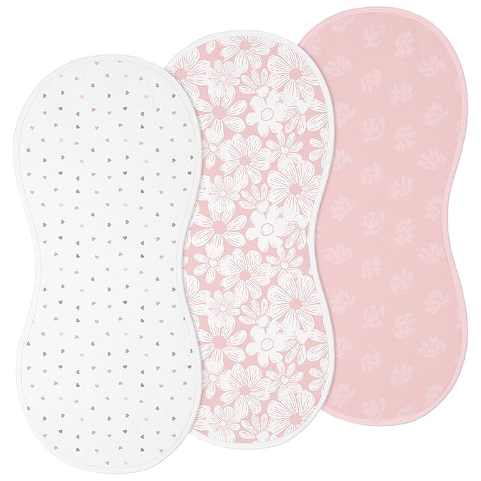 Hahafelt 3 Pcs Changing Pad Liners Fits in Peanut Shape Changing Pad Waterproof Diaper Mats Organic Cotton Peanut Mats are Warm on Baby's Back, Washable Reusable(Cute Style,Pink)