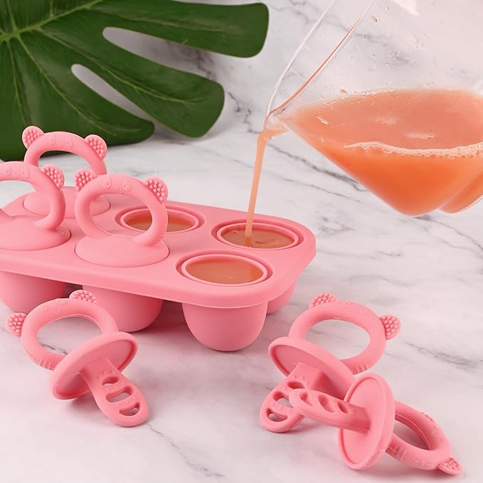 Toddler Popsicle Molds Baby Food Storage Containers Suitable for Fresh Frozen Fruit Puree and Yogurt Ice Cream with Handle Food Freezer Trays (Pink)