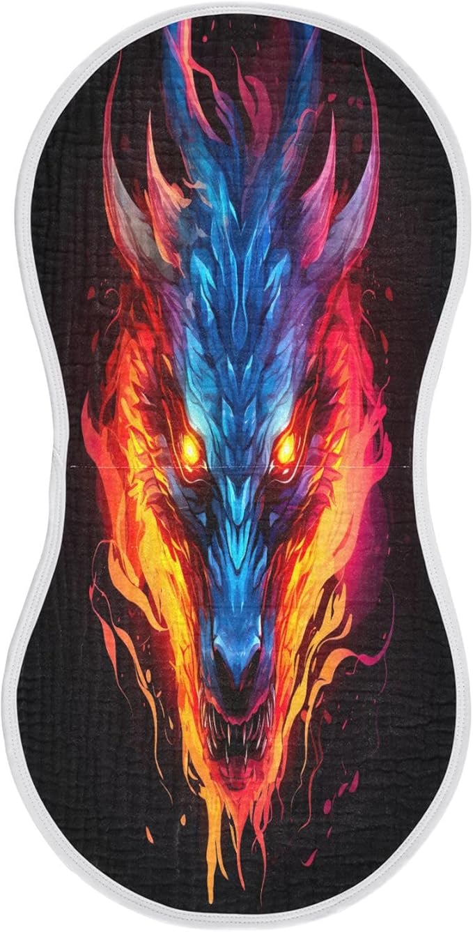 1 Pack Muslin Burp Cloths Dragon Fire Black Print Cotton Baby Burp Cloths Absorbent Soft Burping Cloth Washcloths for Newborn Babies 22x11 Inch