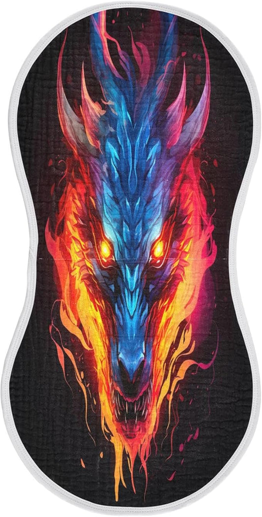 1 Pack Muslin Burp Cloths Dragon Fire Black Print Cotton Baby Burp Cloths Absorbent Soft Burping Cloth Washcloths for Newborn Babies 22x11 Inch