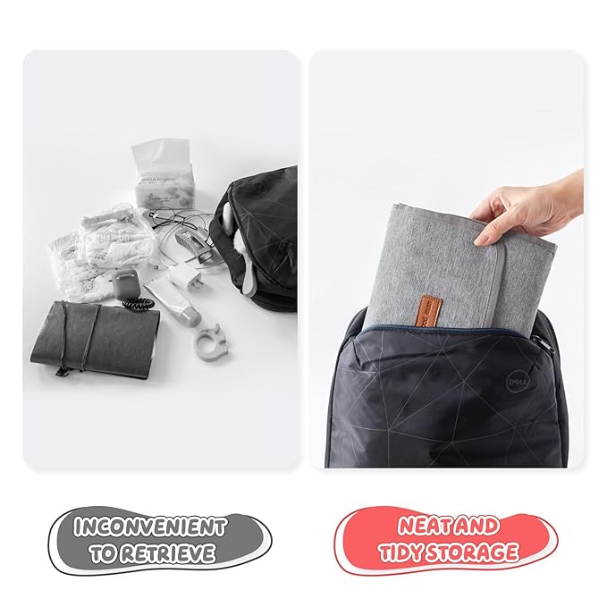 Portable Changing Pad for Travel, Waterproof & Wipe-Clean Changing Mat with Storage Pocket, for Diaper Bag,Grey