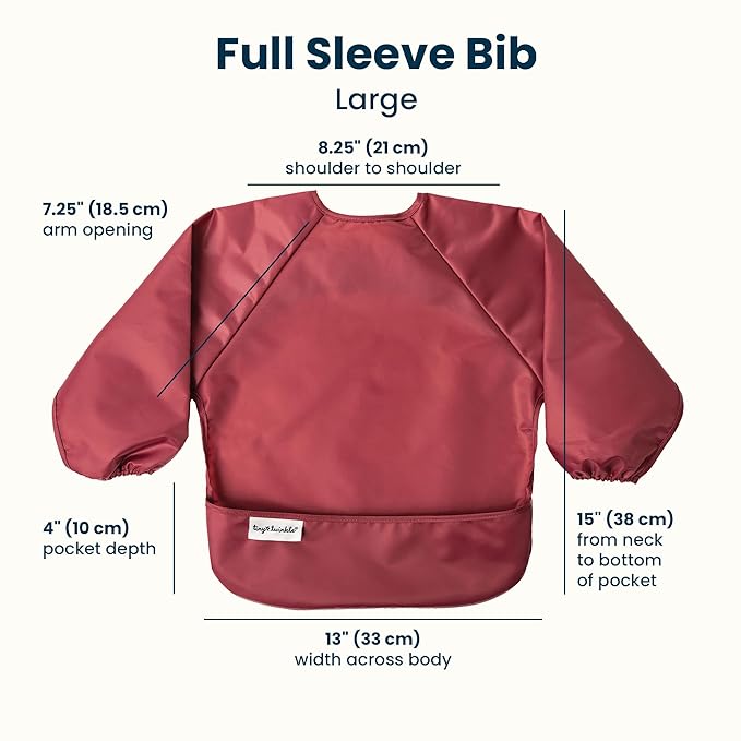 Tiny Twinkle Long Sleeve Bib for Babies & Toddlers | 2-Pack Waterproof Smock Bib for Eating | Machine Washable & Mess-Proof Feeding Essentials | Newborn Shower Gift (Rose Burgundy,2-4Y)