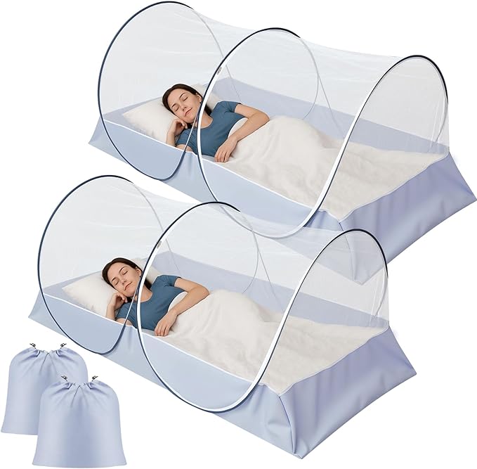 2 Pcs Large Pop up Mosquito Tent Portable Foldable Mosquito Bug Net for Bed Camping Travel Patio Outdoor 78 * 39 * 28 Inch Bug Netting Mesh Tent Canopy for Adults Bedroom, White