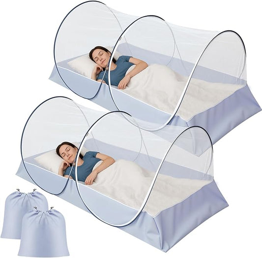 2 Pcs Large Pop up Mosquito Tent Portable Foldable Mosquito Bug Net for Bed Camping Travel Patio Outdoor 78 * 39 * 28 Inch Bug Netting Mesh Tent Canopy for Adults Bedroom, White