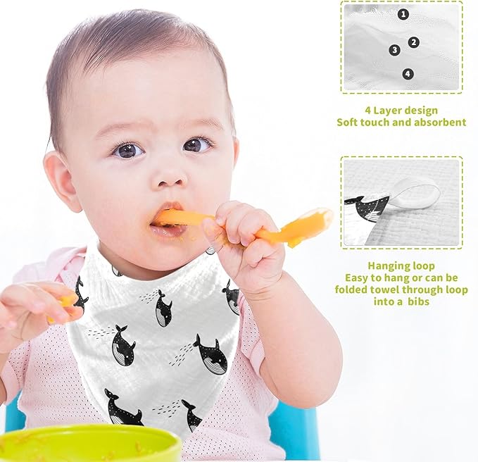 vvfelixl Little Cute Orca Baby Burp Cloths Baby Muslin Washcloths for Boys Girls Cotton Babys Face Towel for Newborn Infants Soft and Absorbent 11.8 X 11.8 in, 5 Pack