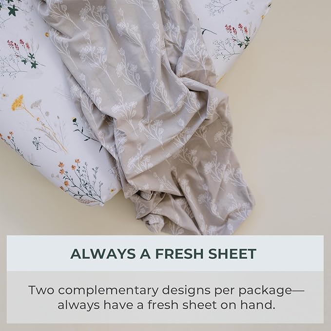 Pobibaby - 2 Pack Premium Fitted Baby Girl Crib Sheets for Standard Mattress - Ultra-Soft Jersey Knit, Safe and Snug, and Stylish Floral Crib Sheet (Wildflower)