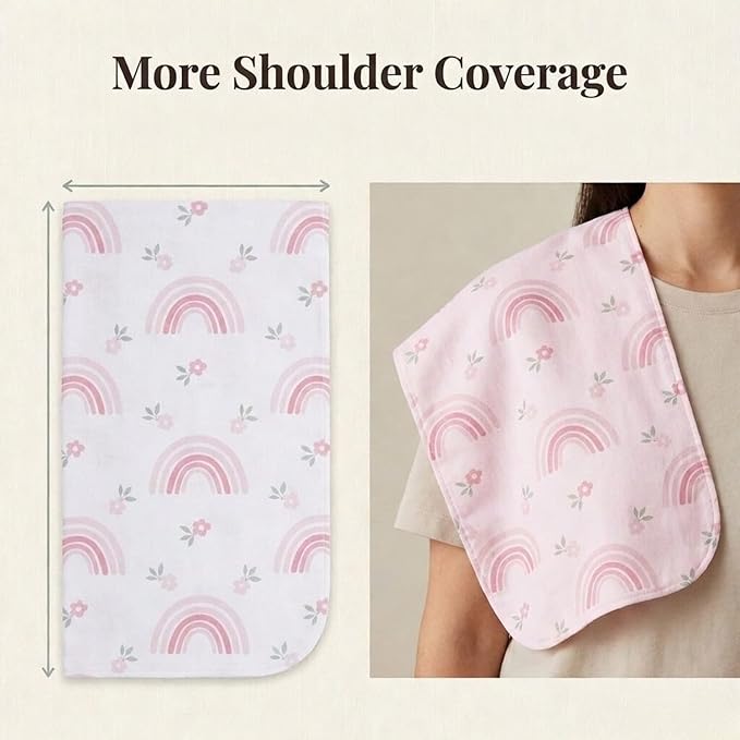EVERYDAY KIDS 12 Pack Burp Cloths for Baby Girl; Newborn Essential with - Large Absorbent Cotton Flannel Pink Burping Cloths for Babies with Woodlands, Floral and Rainbow Prints and Solids