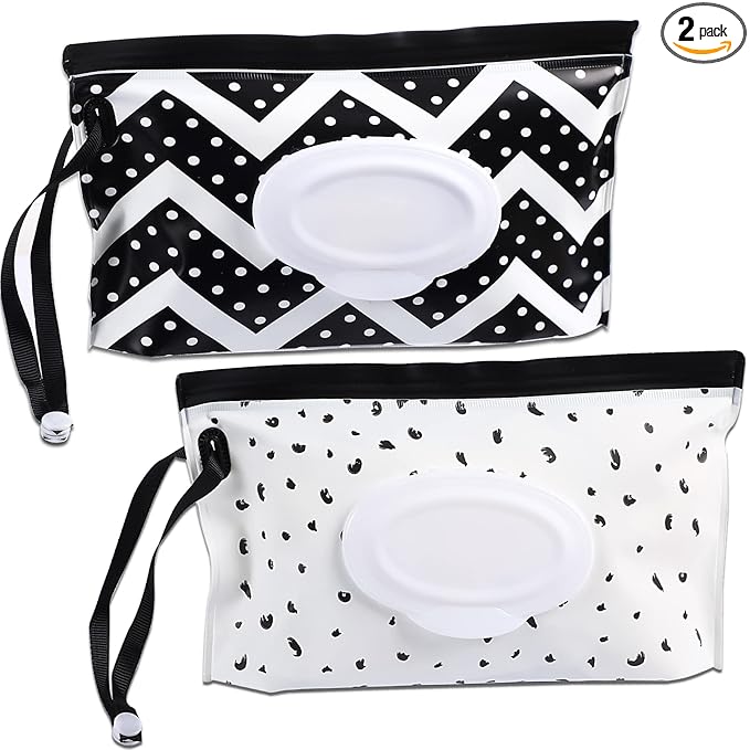 FEBSNOW 2 Pack Baby Wipe Dispenser,Portable Refillable Wipe Holder, Baby Wipes Container,Wipe Dispenser, Reusable Travel Wet Wipe Pouch