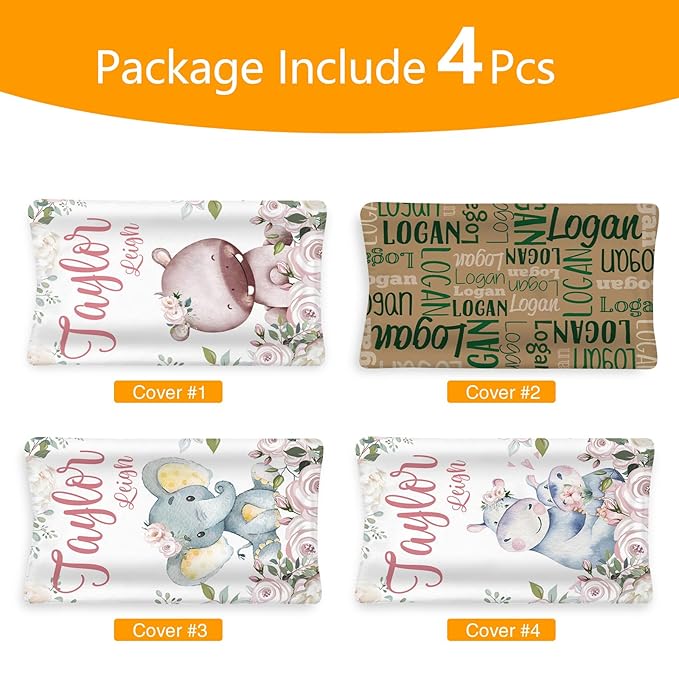 Custom Changing Pad Cover Set - Jersey Knit Comfy CozyUltra Soft Unisex Diaper Changing Table Covers with Personalized Name for Baby Boys Girls - Waterproof Ultra Soft 4 Pcs Set Style20