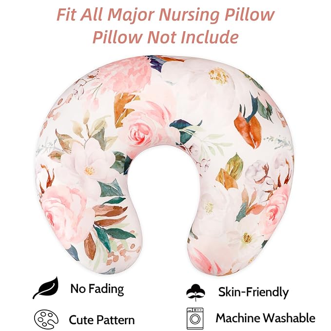 DILIMI Nursing Pillow Cover, Soft Stretchy Nursing Covers for Breastfeeding Pillows, 1 Pack Reversible Removable Slipcover for Baby Boy and Girls, Floral