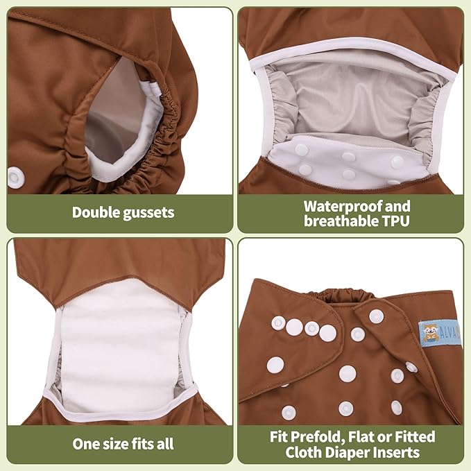 ALVABABY Cloth Diaper Covers 6pcs and 1 Wet Dry Bag, Washable Reusable Diaper Cover with Multi-Functional Bag, Cloth Diaper Shell for Prefold, Flat or Fitted Nappy Diaper Inserts 6NKZ0