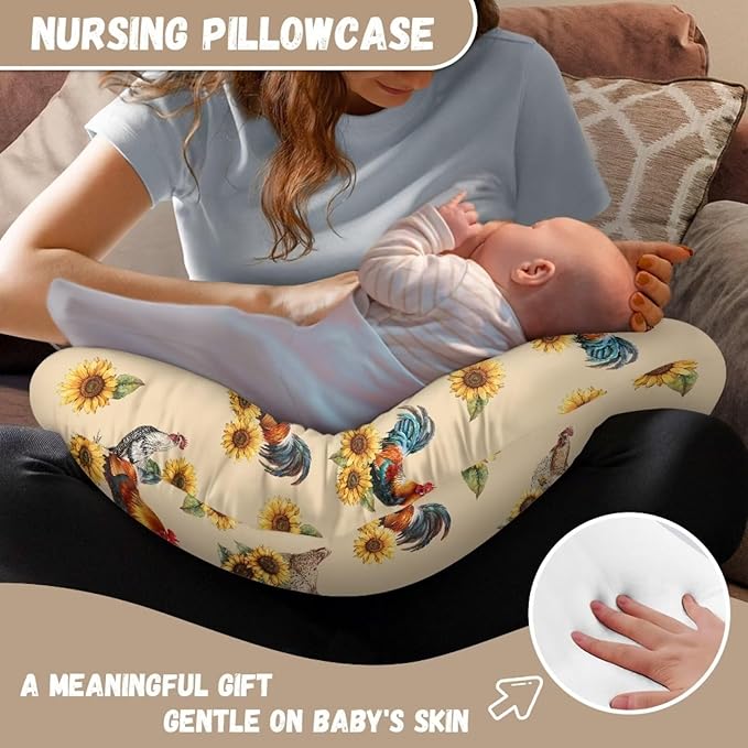 Rooster Sunflower Breastfeeding Pillow Slipcover for Baby Nursing Pillow Slipcover Fits The Original Support Pillow for Breastfeeding and Bottle Feeding