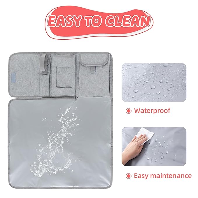 Portable Changing Pad for Travel, Waterproof & Wipe-Clean Changing Mat with Storage Pocket, for Diaper Bag,Grey