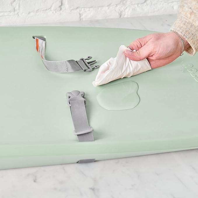 Nattou Softy Changing Pad - Wipeable Baby Changing Mat- Durable, Water-Resistant, Cocoon Shape with Honeycomb Bottom Grips BPA-Free, Assimilates Room Temperature - Green