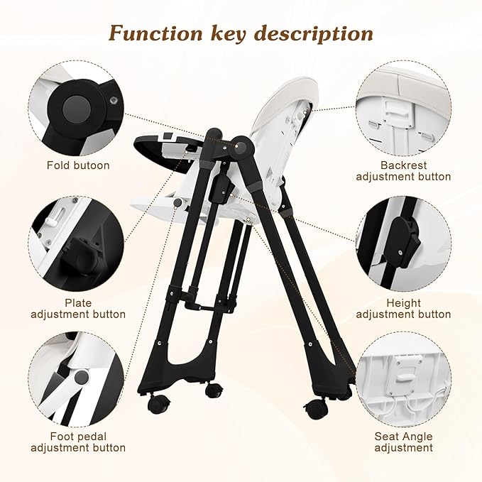 3-in-1 Baby High Chair | Convertible Baby High Chair for Babies and Toddlers | Brake Wheels, Easy Clean, Space Saving | Adjustable, Removable Tray (Black White)
