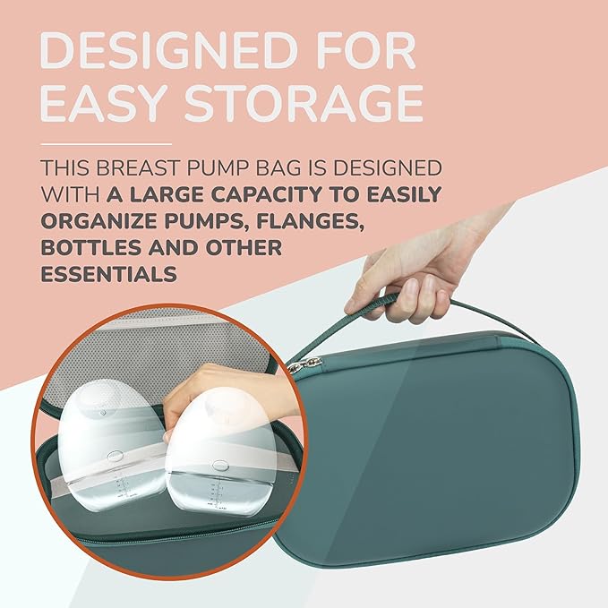 Breast Pump Carrying Case Compatible with Willow,Momcozy,Elvie Wearable Breast Pumps,Hard Shell Breast Pump Bag with Wrist Strap,Hands-Free Pump Carrying Case and Storage for Travel(Holds 2 Pumps)