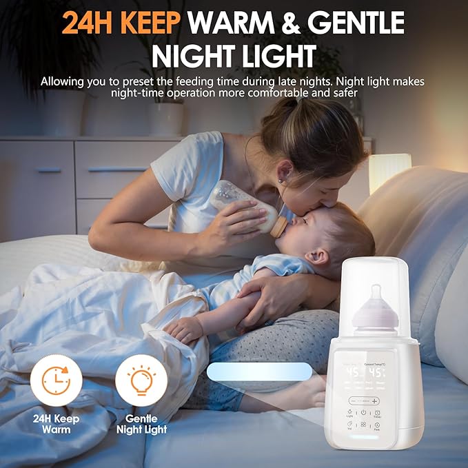 8-in-1 Baby Bottle Warmer, Fast Milk Warmer with Timer Digital Display, Night Light, Sterilizing Keep Warm, for All Bottles Nighttime Breastfeeding Newborn