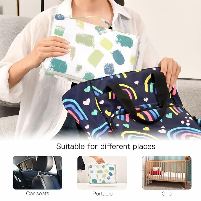 Portable Diaper Changing Pad Travel Baby Changing Mat Waterproof Diaper Changing Mat Foldable Lightweight Baby Changer with Built-in Pillow Dotty Green