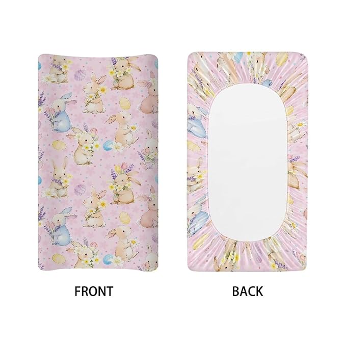 Rabbit Changing Table Pad Cover Easter Baby Changing Pad Cover Pink Baby Girl Nursery Decor Eggs 32''*16'' Diaper Changing Cover